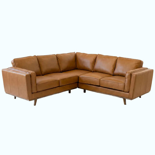 Brown leather sectional sofa on a white background