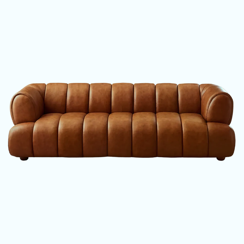 Brown leather sofa on a white background