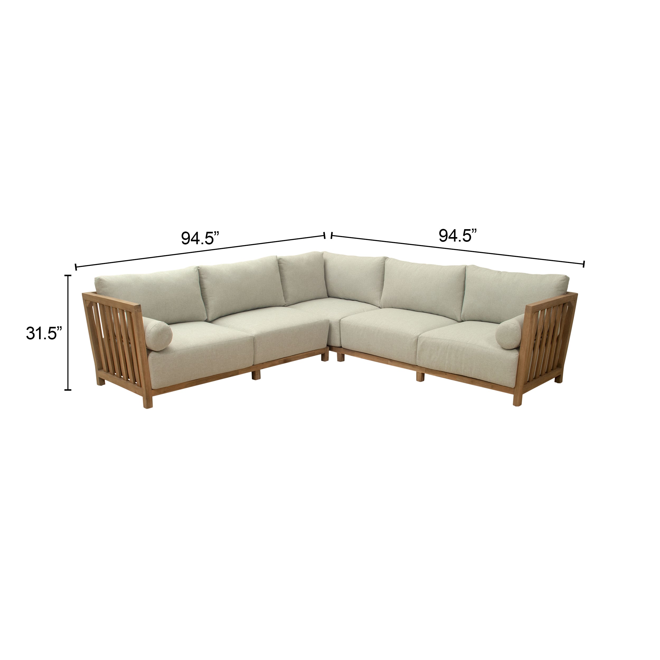 Sectional sofa with dimensions labeled on a white background