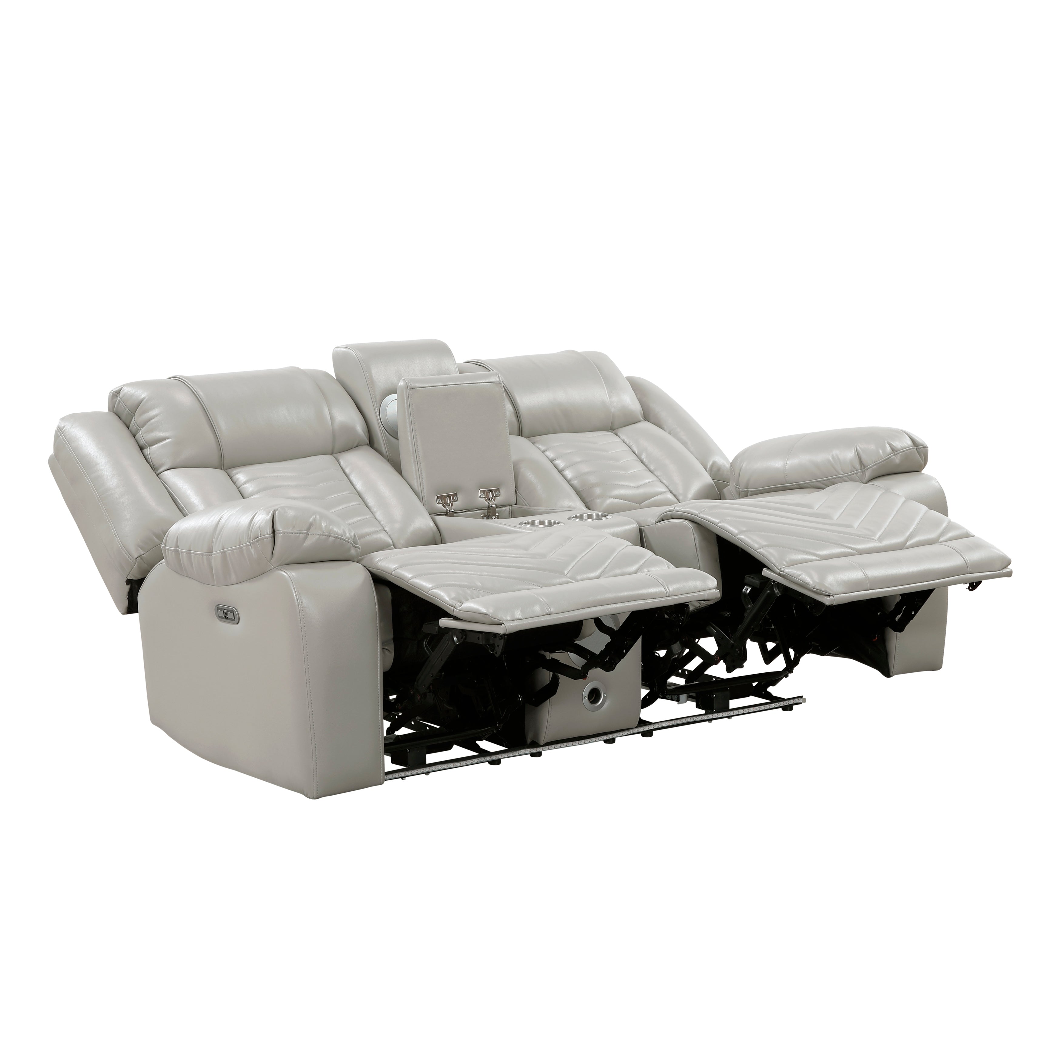 Gray reclining sofa with power functions on a white background