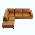 Top Grain Leather Brown Sectional Mid Century Left Facing White Background