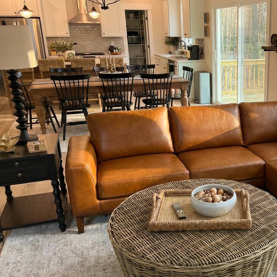 Top Grain BERCH Sectional Sofa Chaise closeup left facing sofa