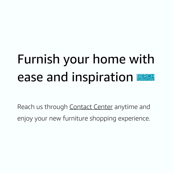 Text message inviting users to furnish their home with ease and inspiration, featuring the BERCH FURNITURE brand.