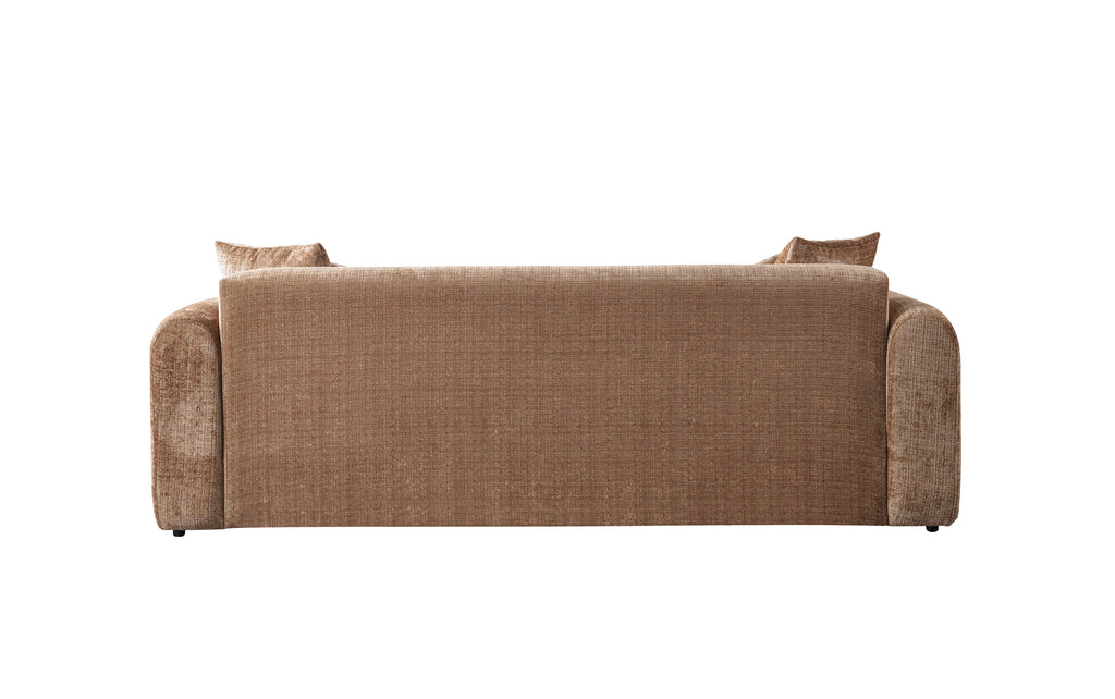 Brown sofa with two cushions on a white background