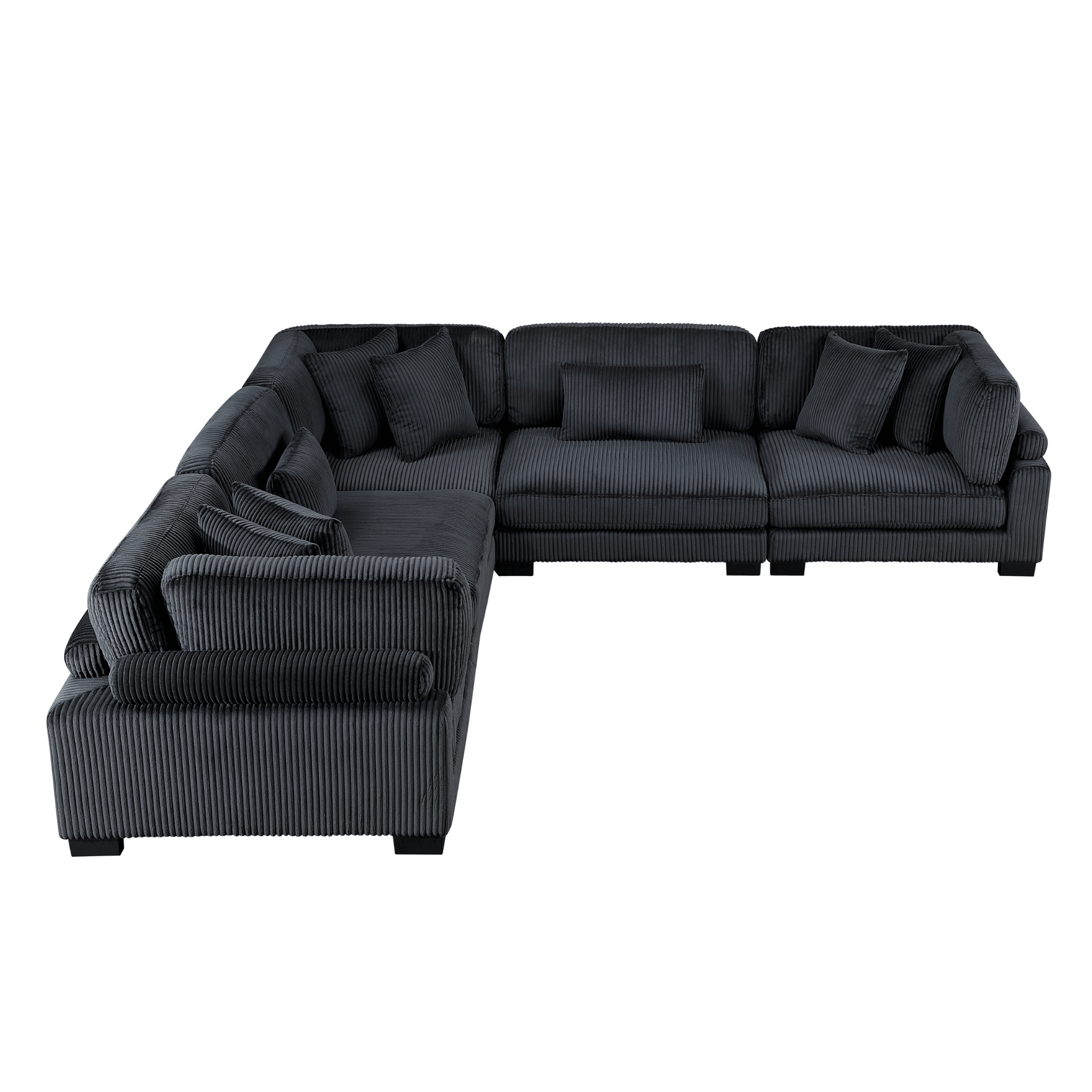 Black sectional sofa on a white background