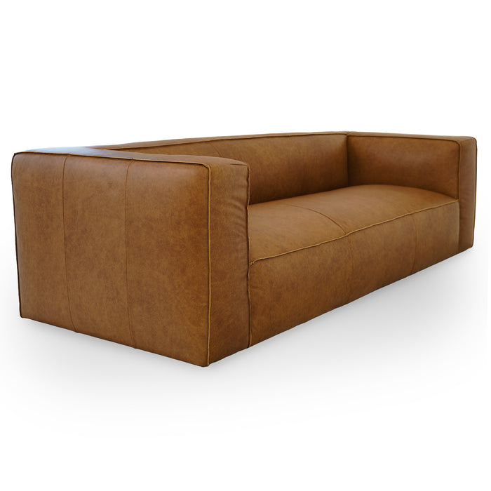 Brown leather sofa on a white background