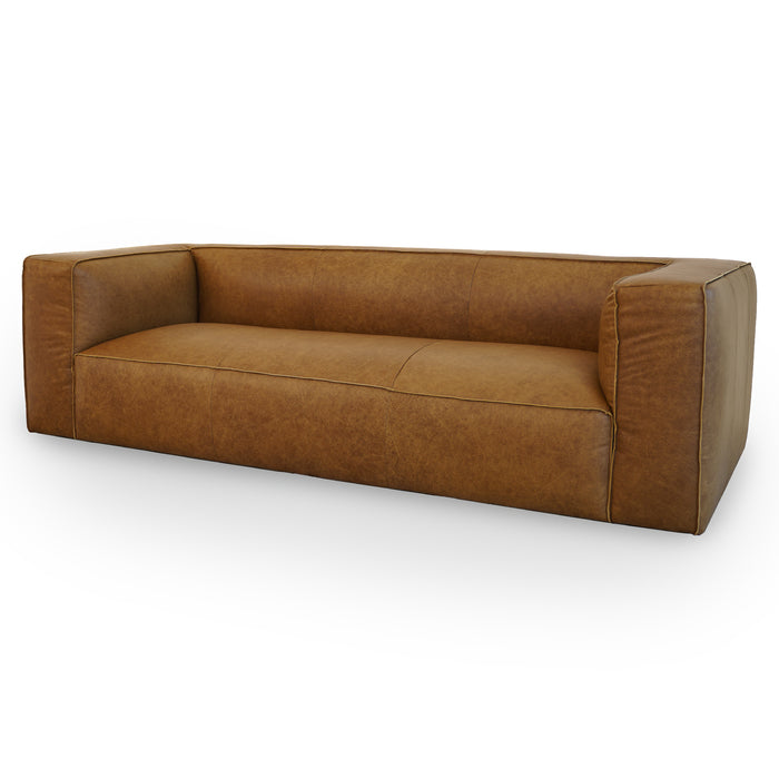 Brown leather sofa on a white background