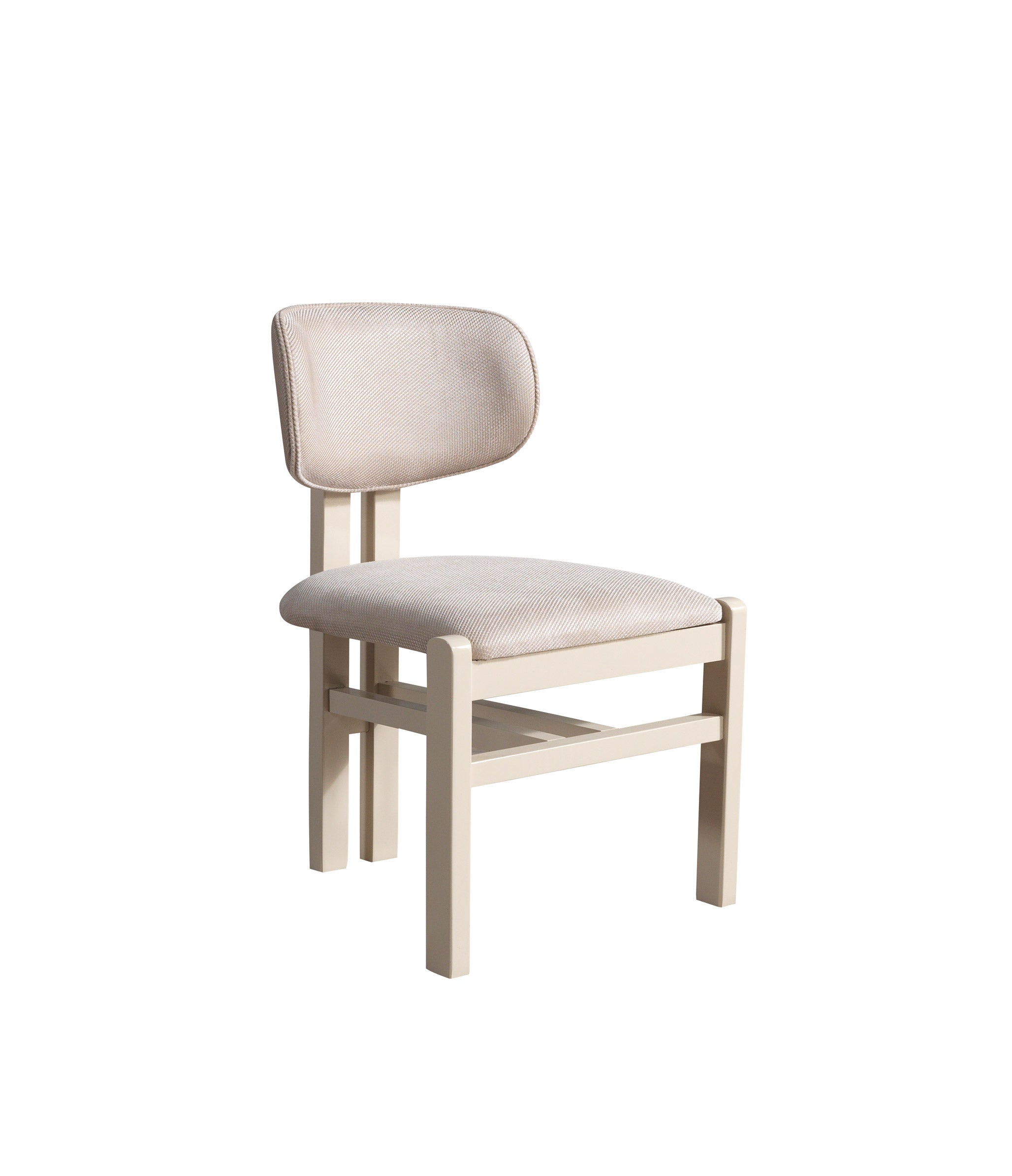 Beige chair with wooden frame on a white background