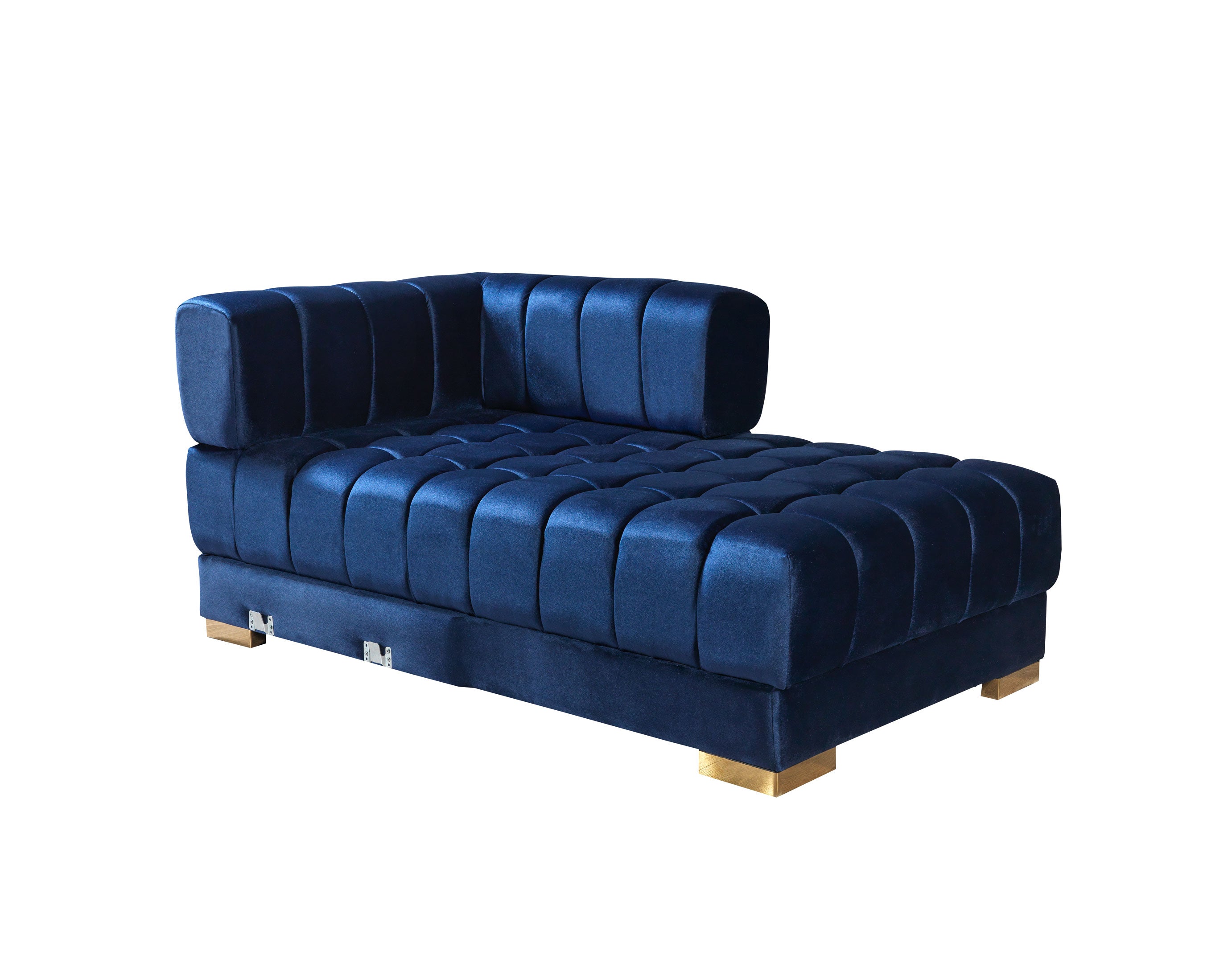 Blue tufted sofa on a white background