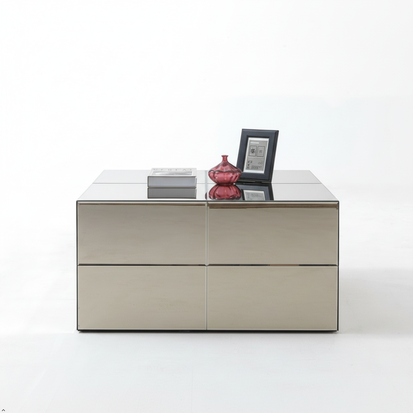 mirrored 2x2 grid glass coffee table 