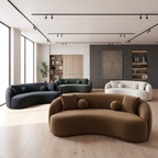 Curved sofas in green black white and brown