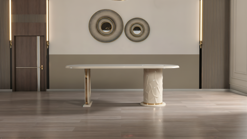 Decorative table with intricate design in a modern interior setting