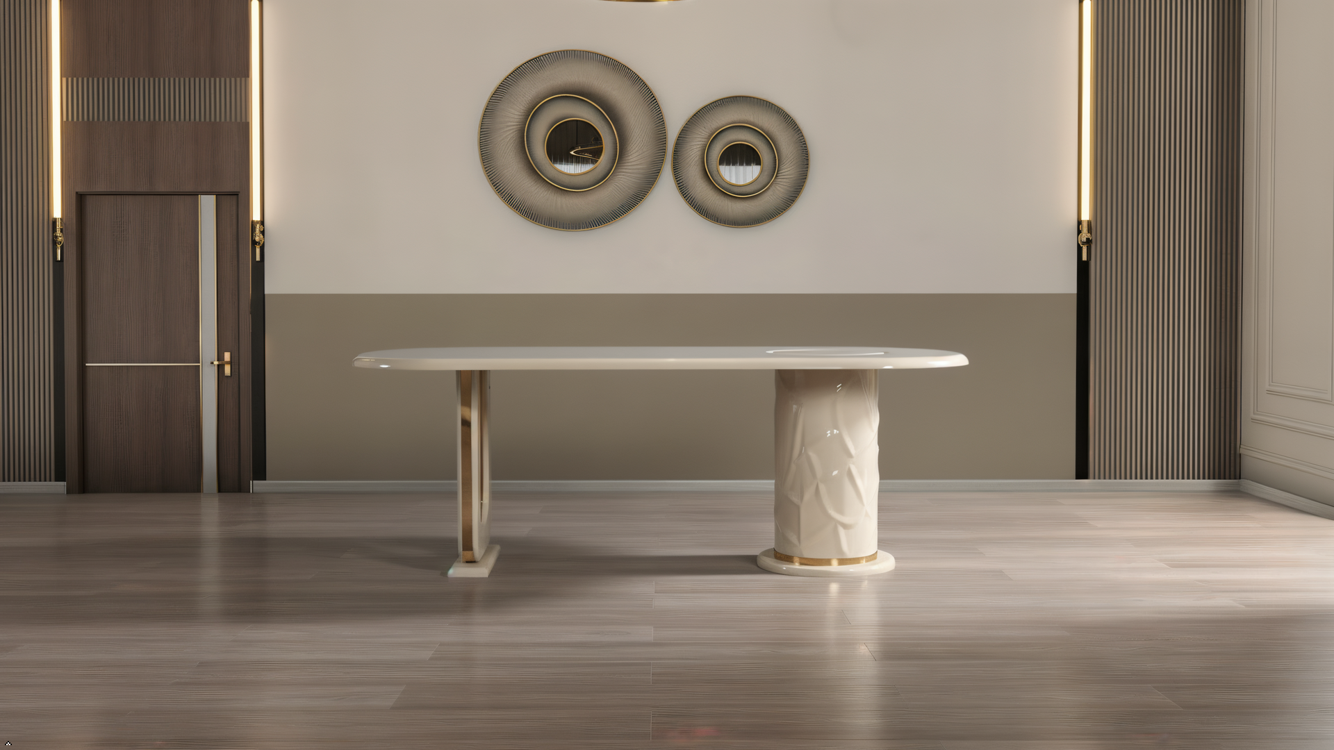 Decorative table with intricate design in a modern interior setting