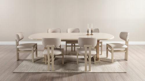 Dining table with chairs in a minimalistic room
