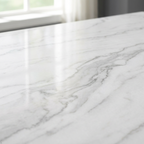 Marble-patterned surface with a window in the background