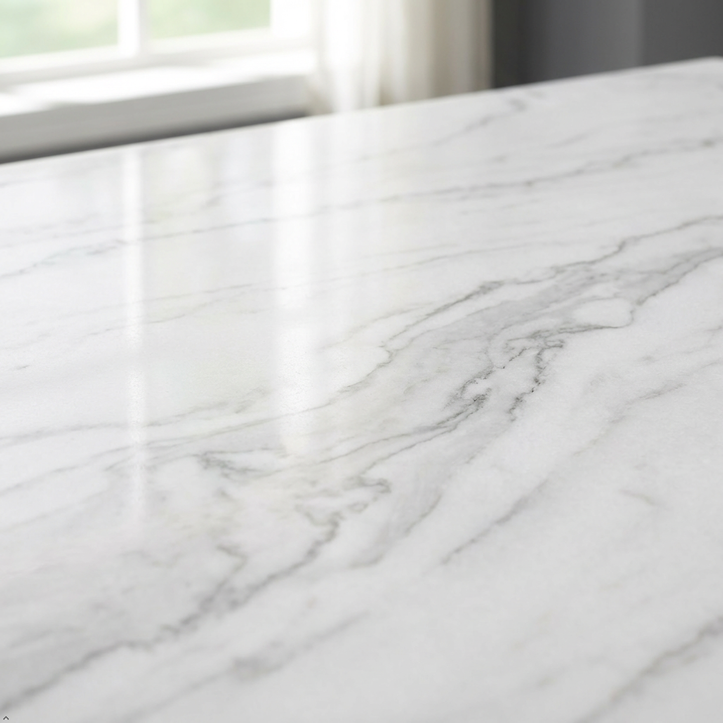 Marble-patterned surface with a window in the background