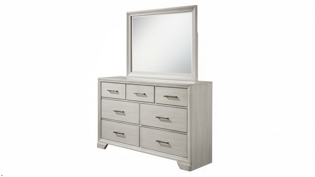 Gray dresser with mirror on a white background
