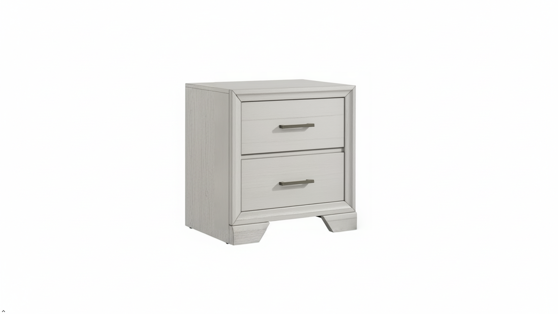 White nightstand with two drawers on a white background