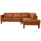 Brown leather sectional sofa on a white background