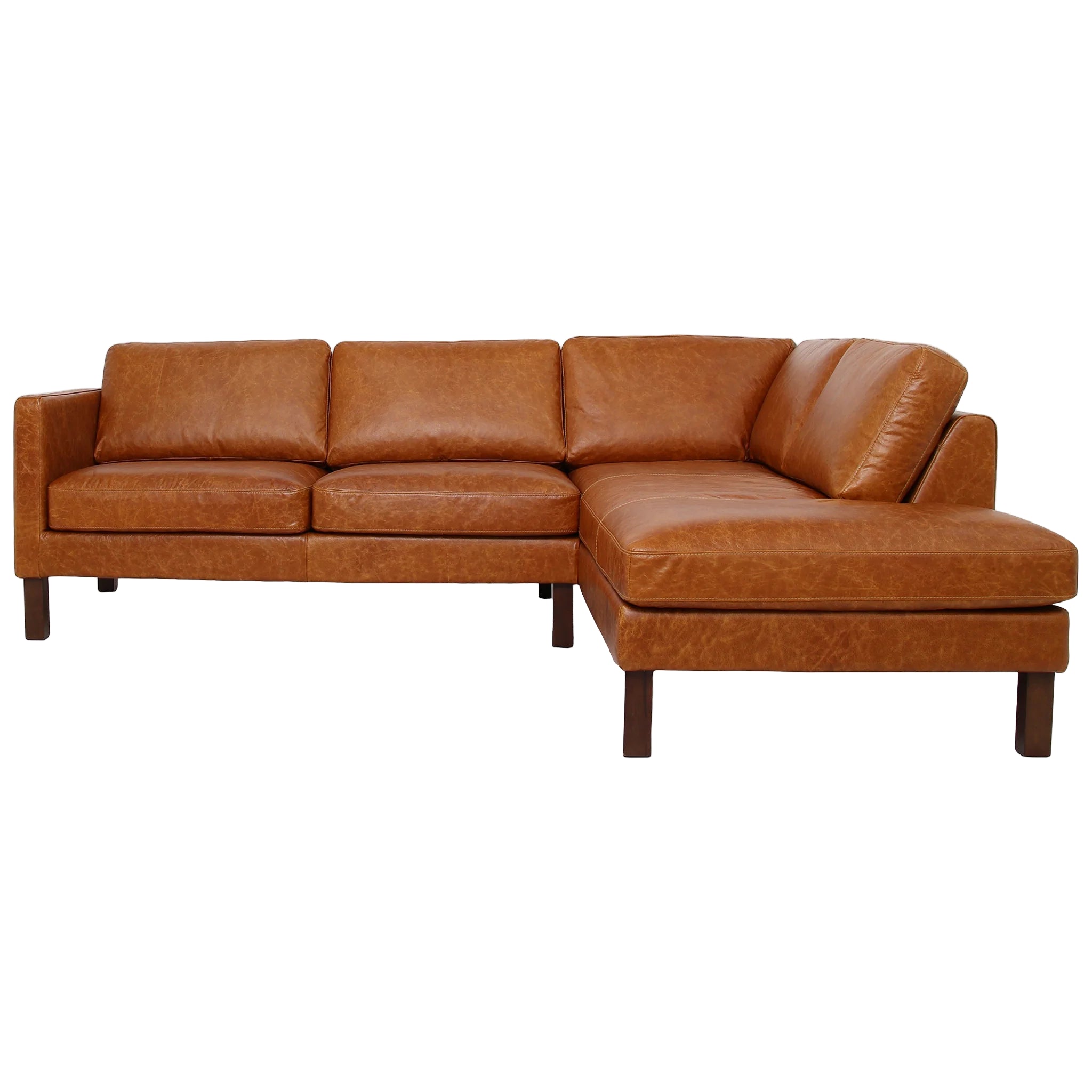 Brown leather sectional sofa on a white background