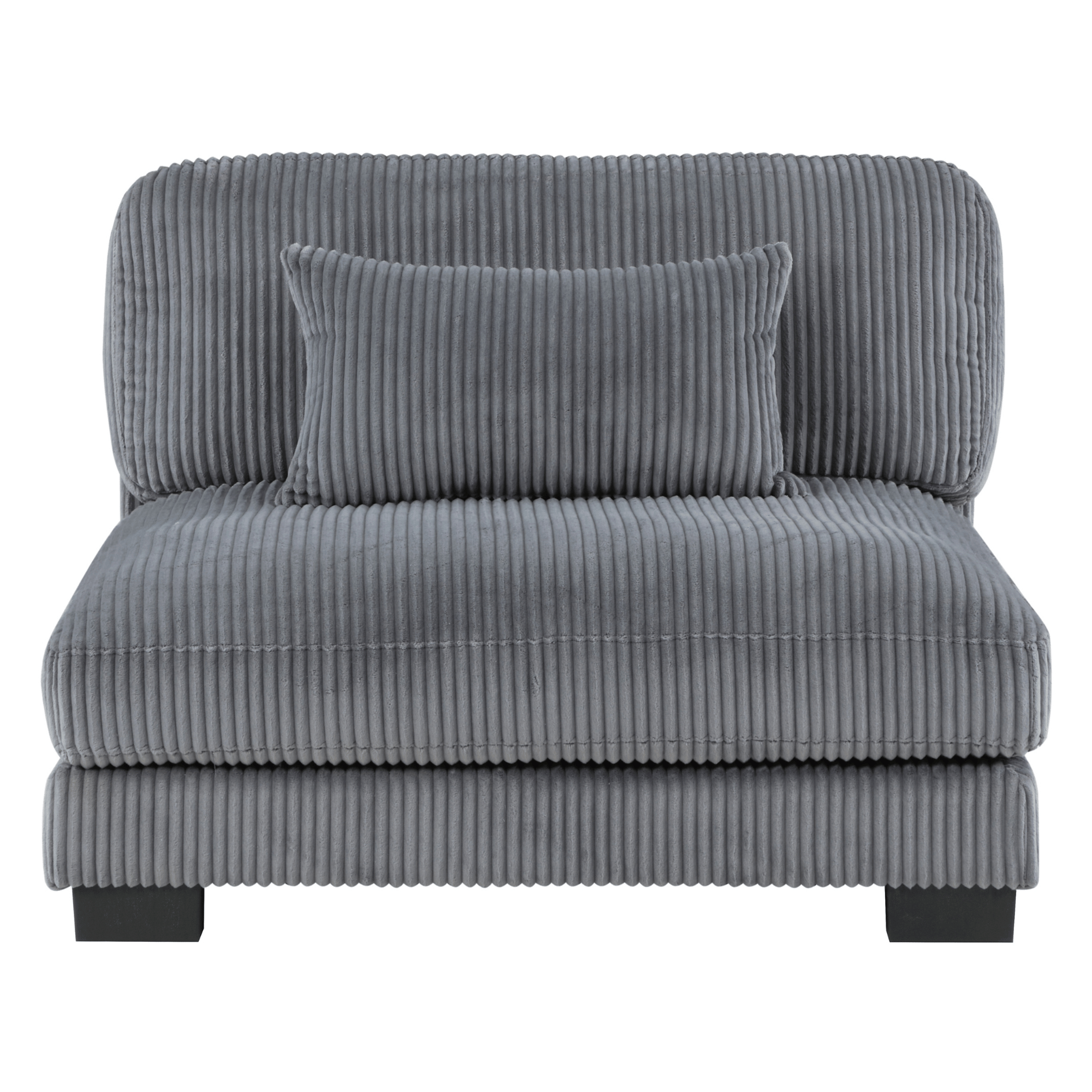 Gray corduroy armchair with a pillow on a white background