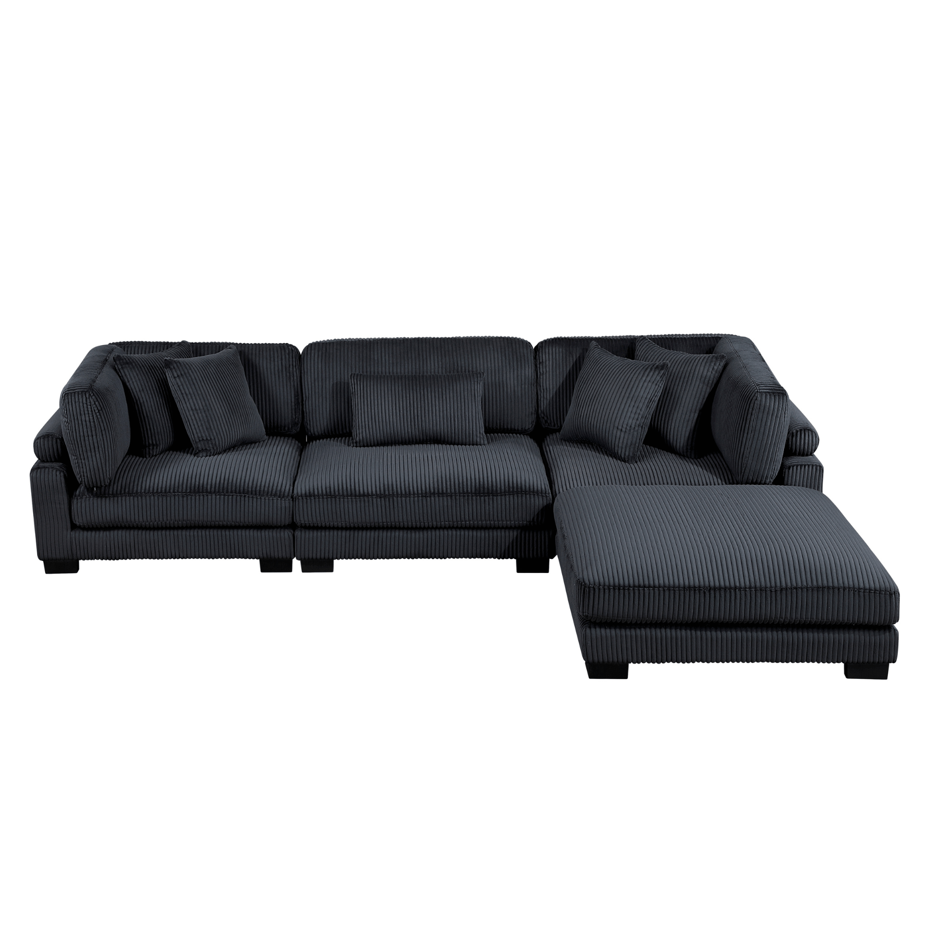 Black sectional sofa on a white background
