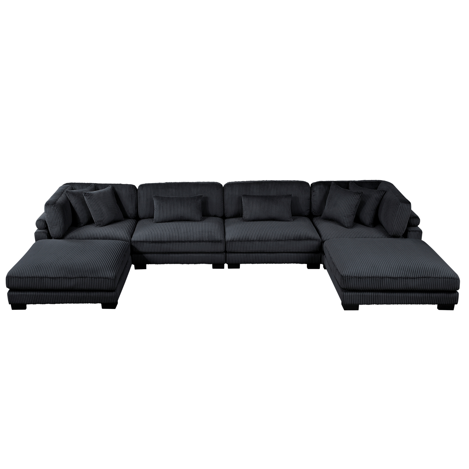 Black sectional sofa on a white background