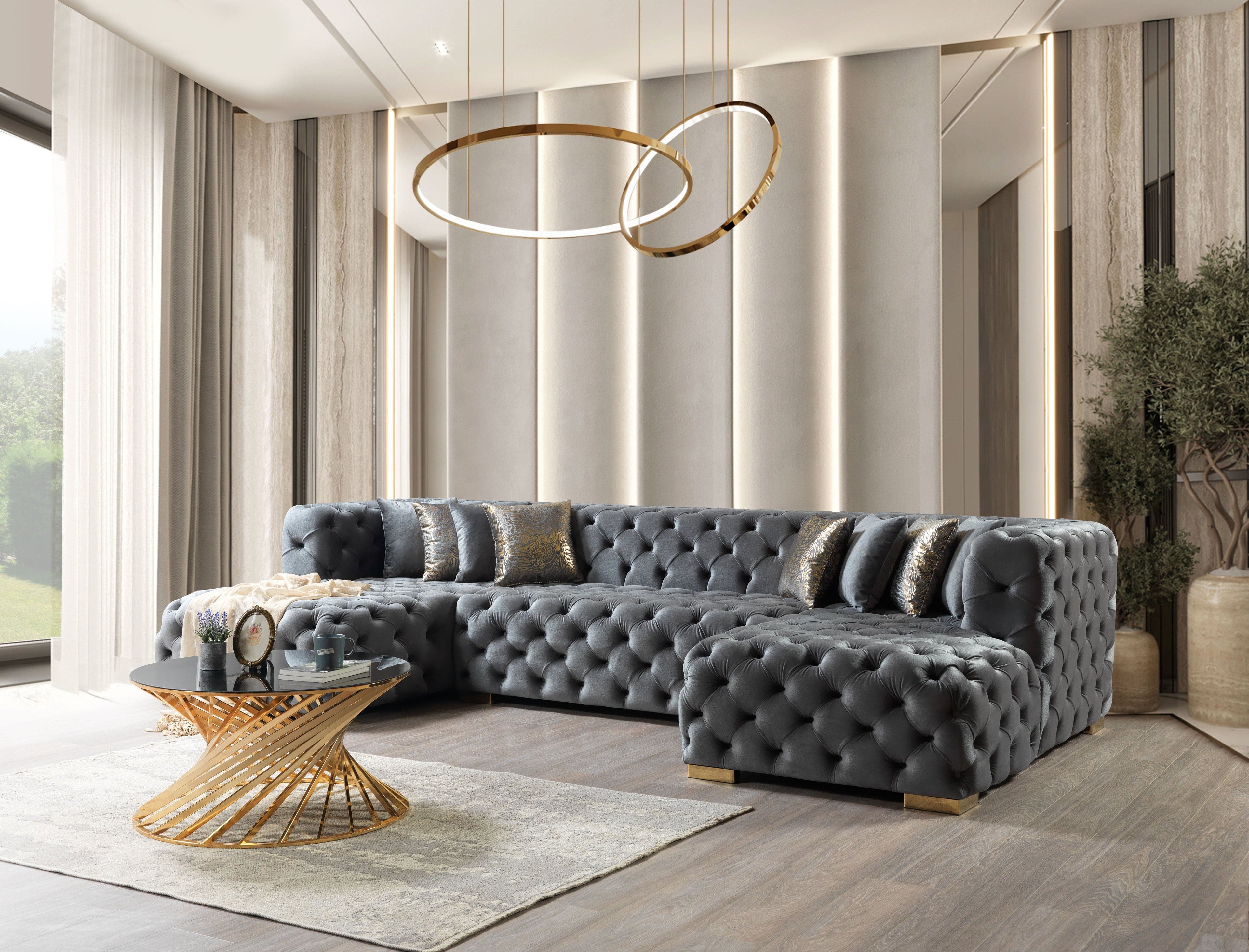 Neva Velvet Double Chaise Sectional