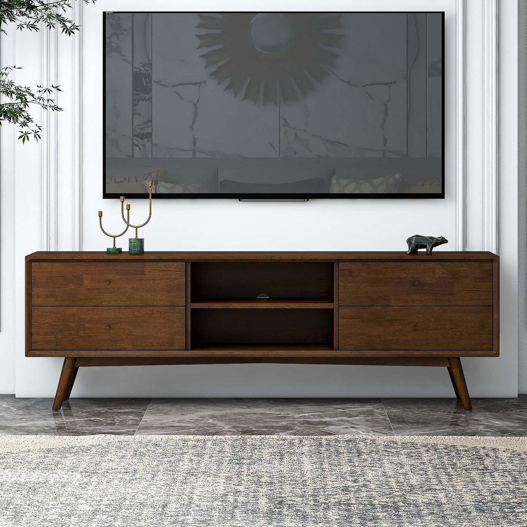Mid Century 71" TV Stand Solid Wood, Legs Only Assembly