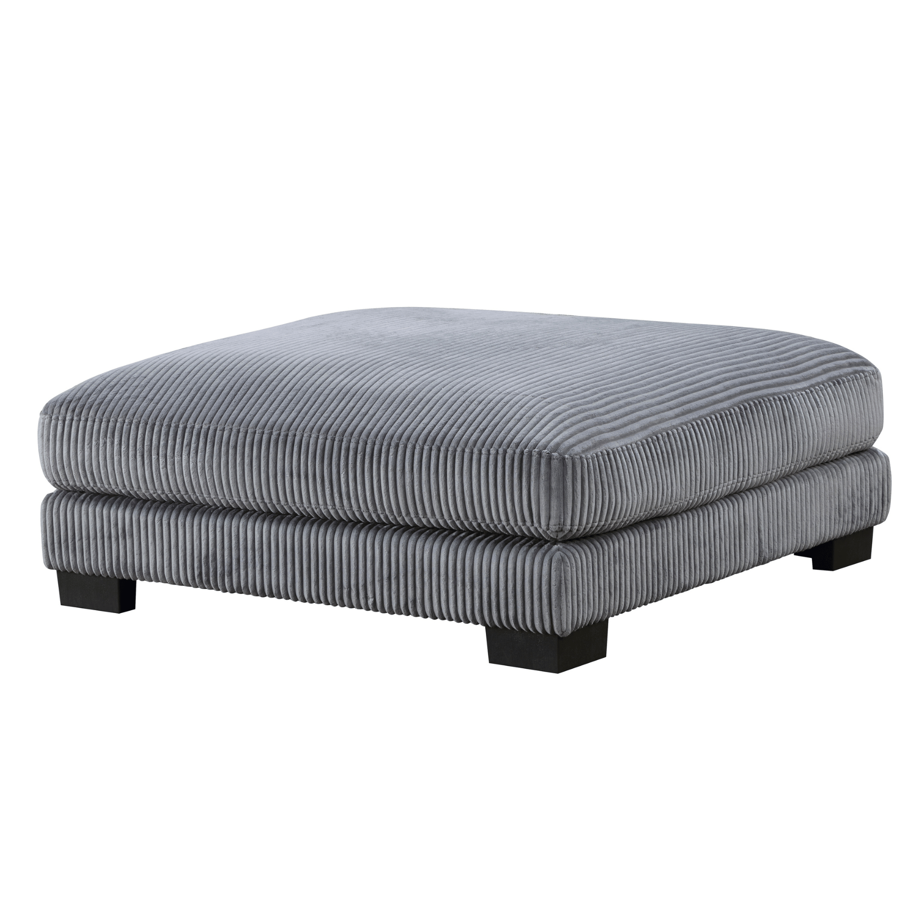 Gray upholstered ottoman on a white background