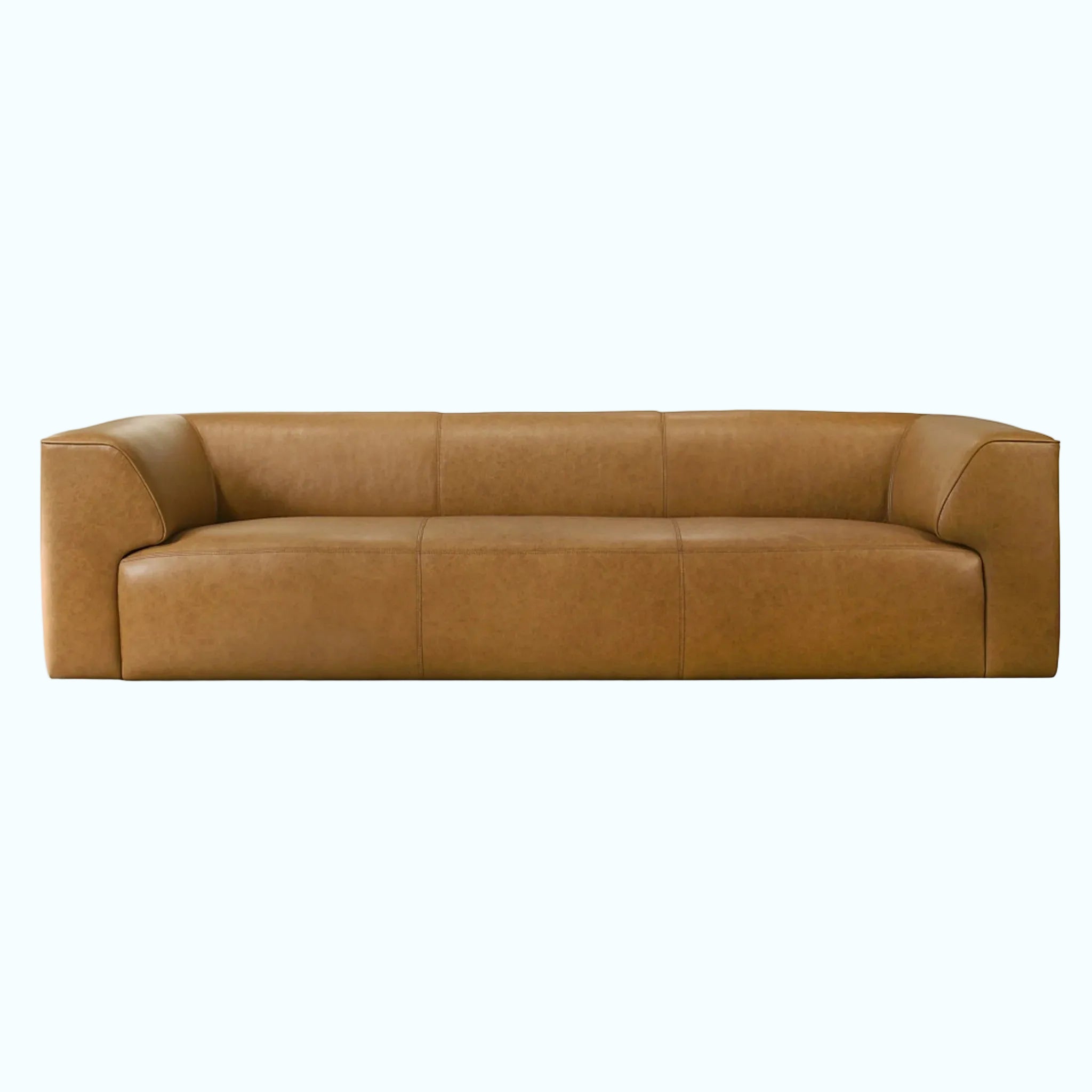 Top grain brown tan leather sofa low profile BERCH