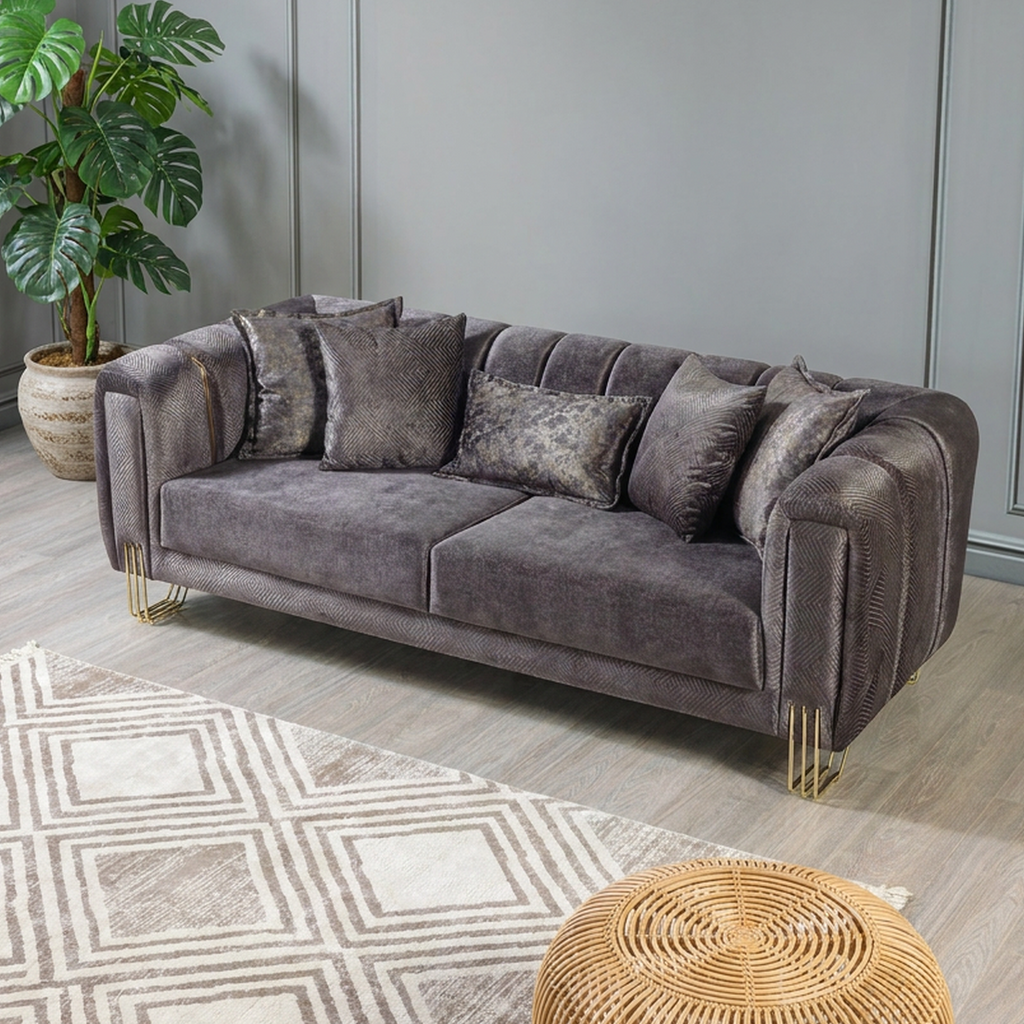 Smoke velvet sofa in living room 