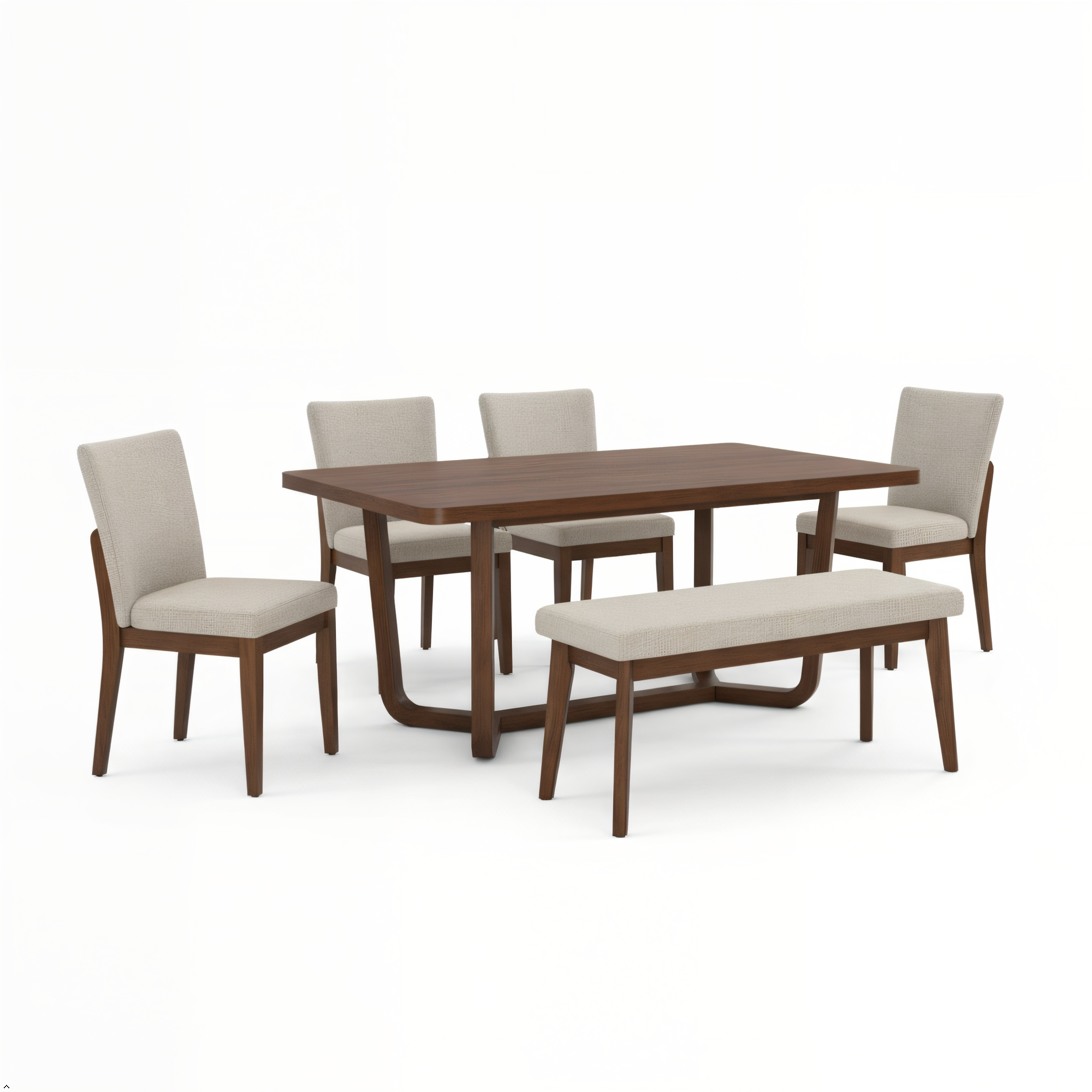 Dining set with a table and four chairs on a white background