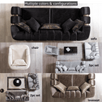 Collage of various sofa configurations with text indicating different types of furniture.