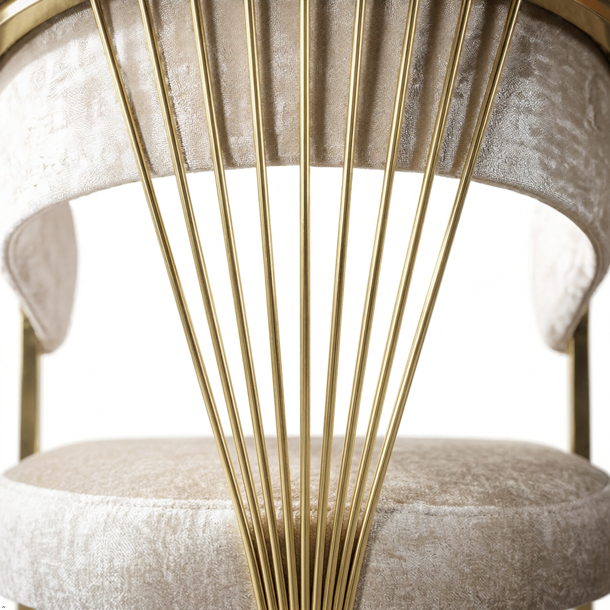 Gold accent dining chair back with alcantara velvet close up white background view 