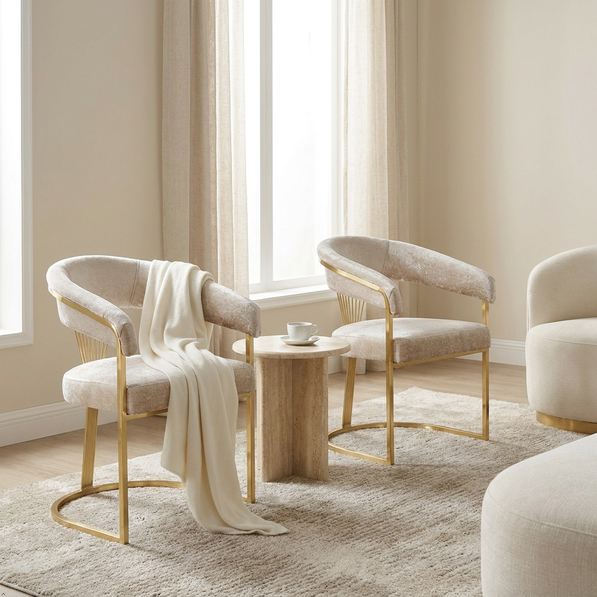 Set of 2 dining chairs gold detail in modern living room beige 