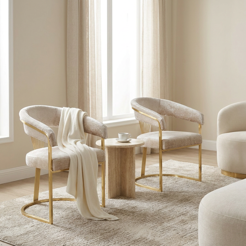 Set of 2 dining chairs gold detail in modern living room beige 