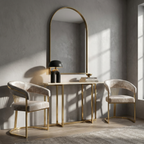 Set of 2 dining chairs by gold leg chic home grayish background with gold accents 