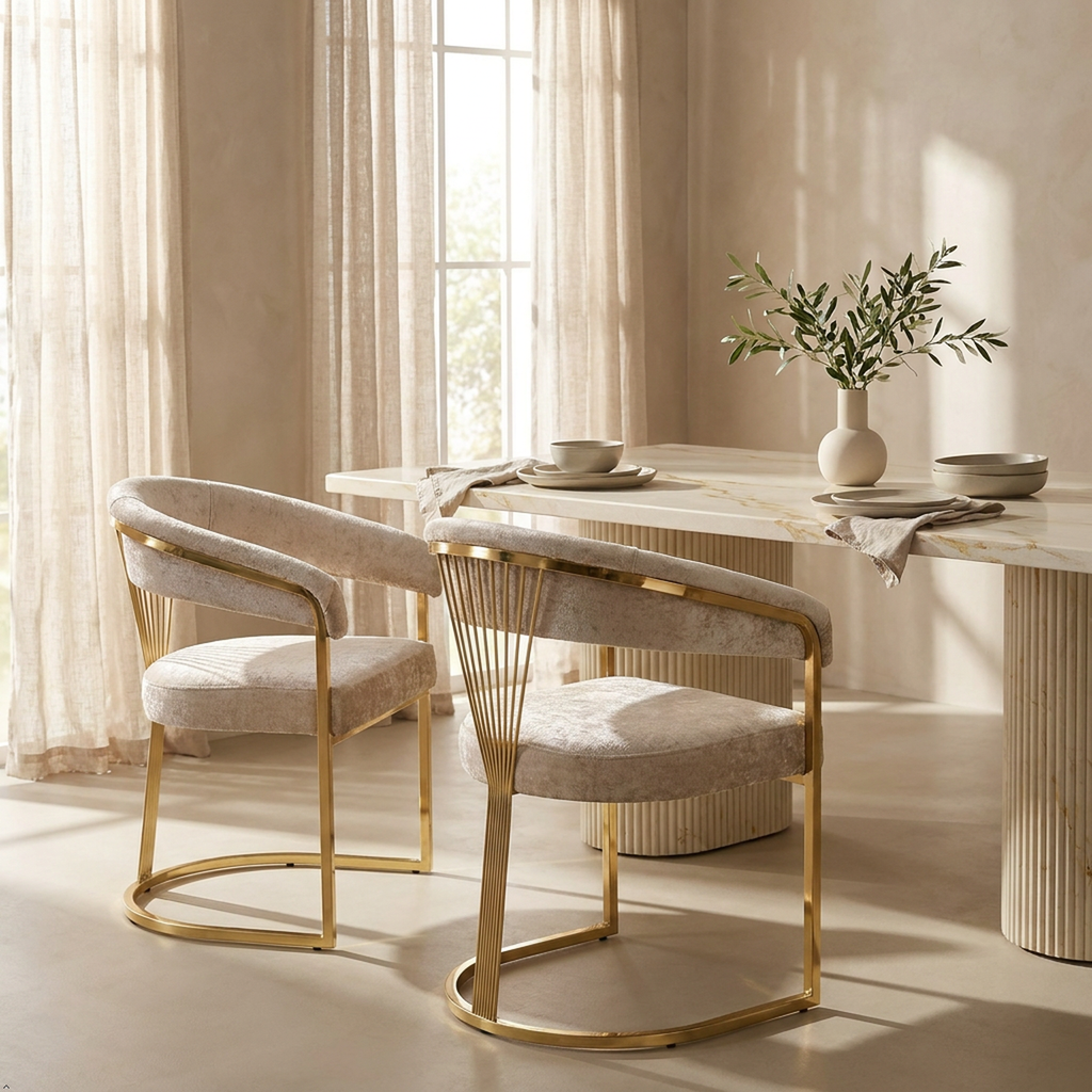 Set of 2 chich velvet gold accent dining chairs designer by BERCH 