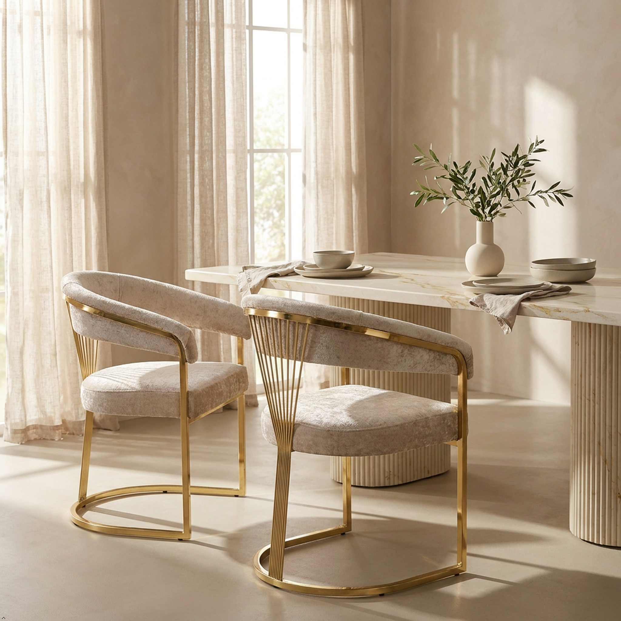 Set of 2 chich velvet gold accent dining chairs designer by BERCH 