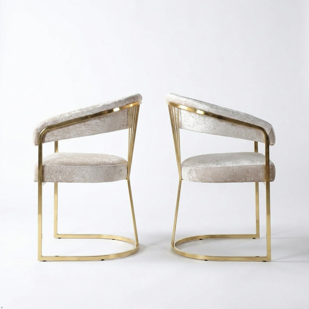 Dining Chairs backs against each other gold accent set of 2 white background