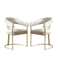 Set of 2 gold velvet dining chairs with white background