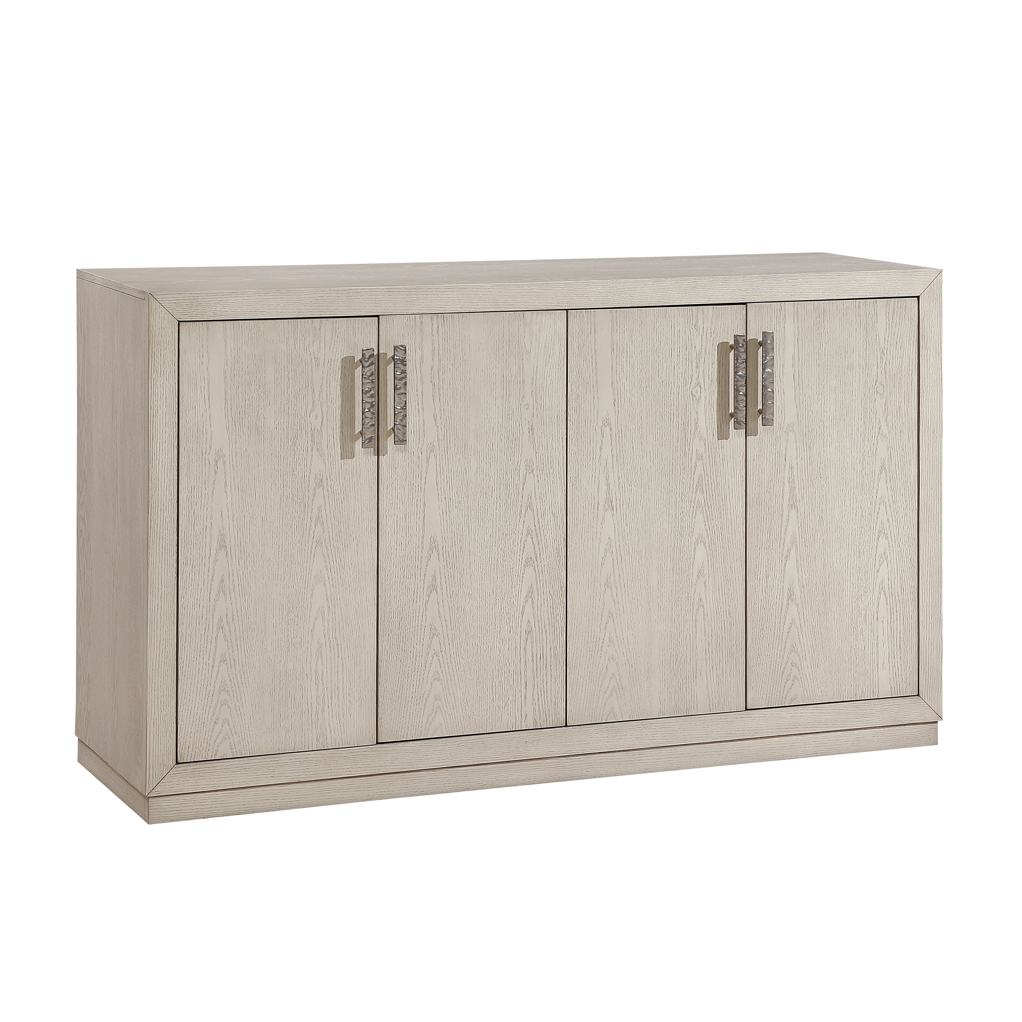 Beige storage cabinet with four doors on a white background