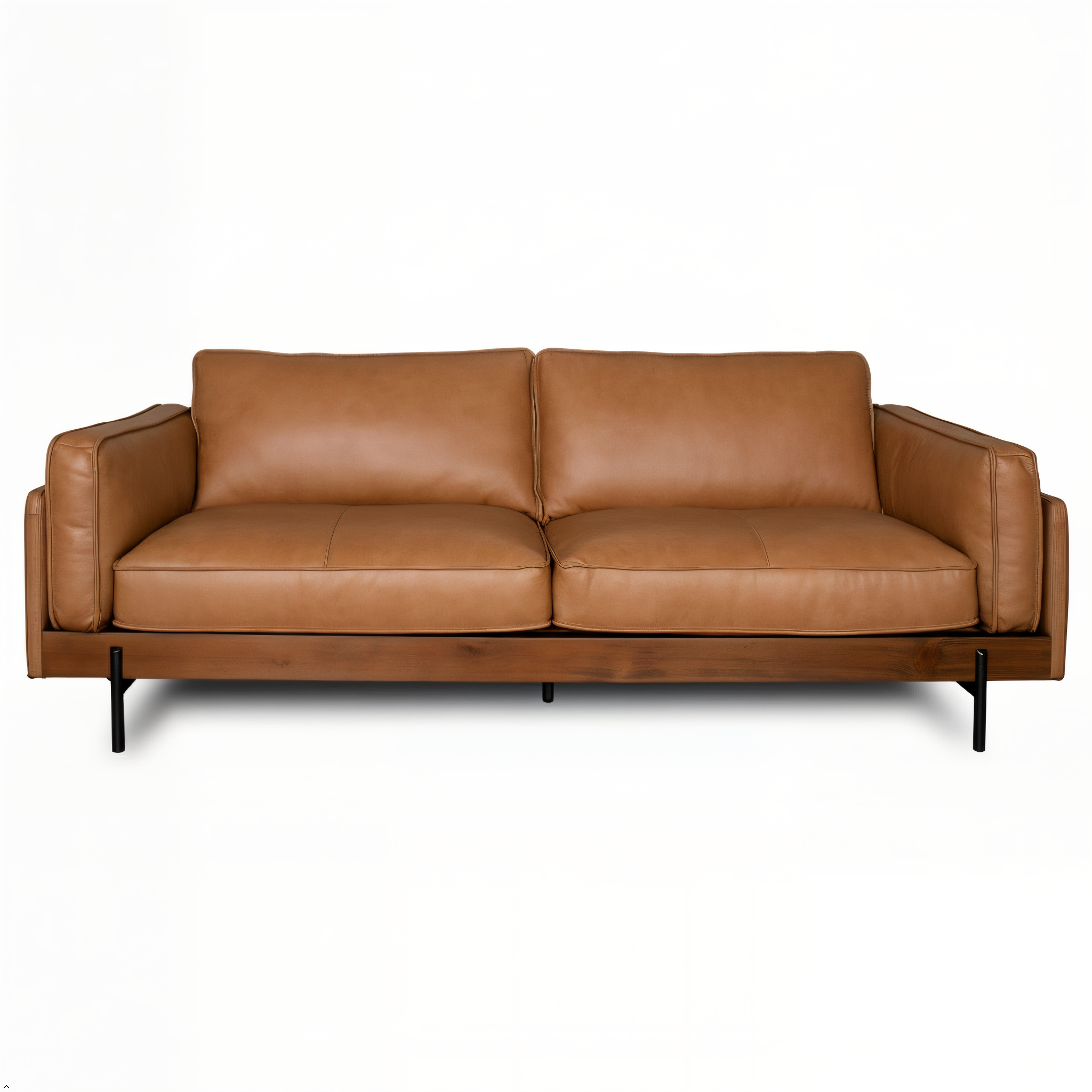 Brown leather sofa on a white background