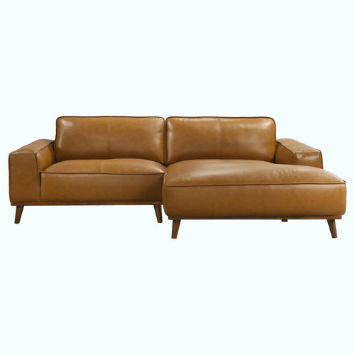 Brown leather sectional sofa on a white background