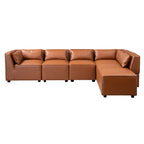 Brown leather sectional sofa on a white background