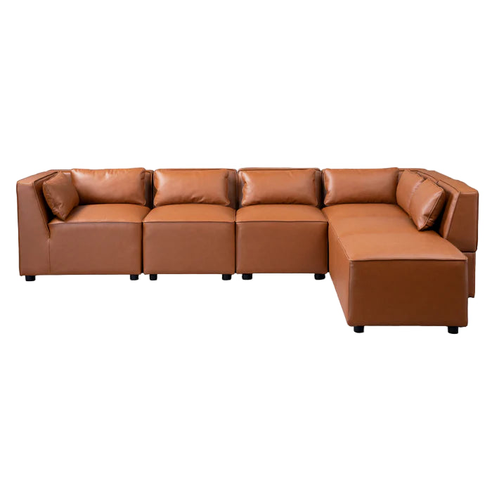 Brown leather sectional sofa on a white background