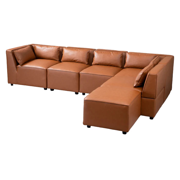 Brown leather sectional sofa on a white background