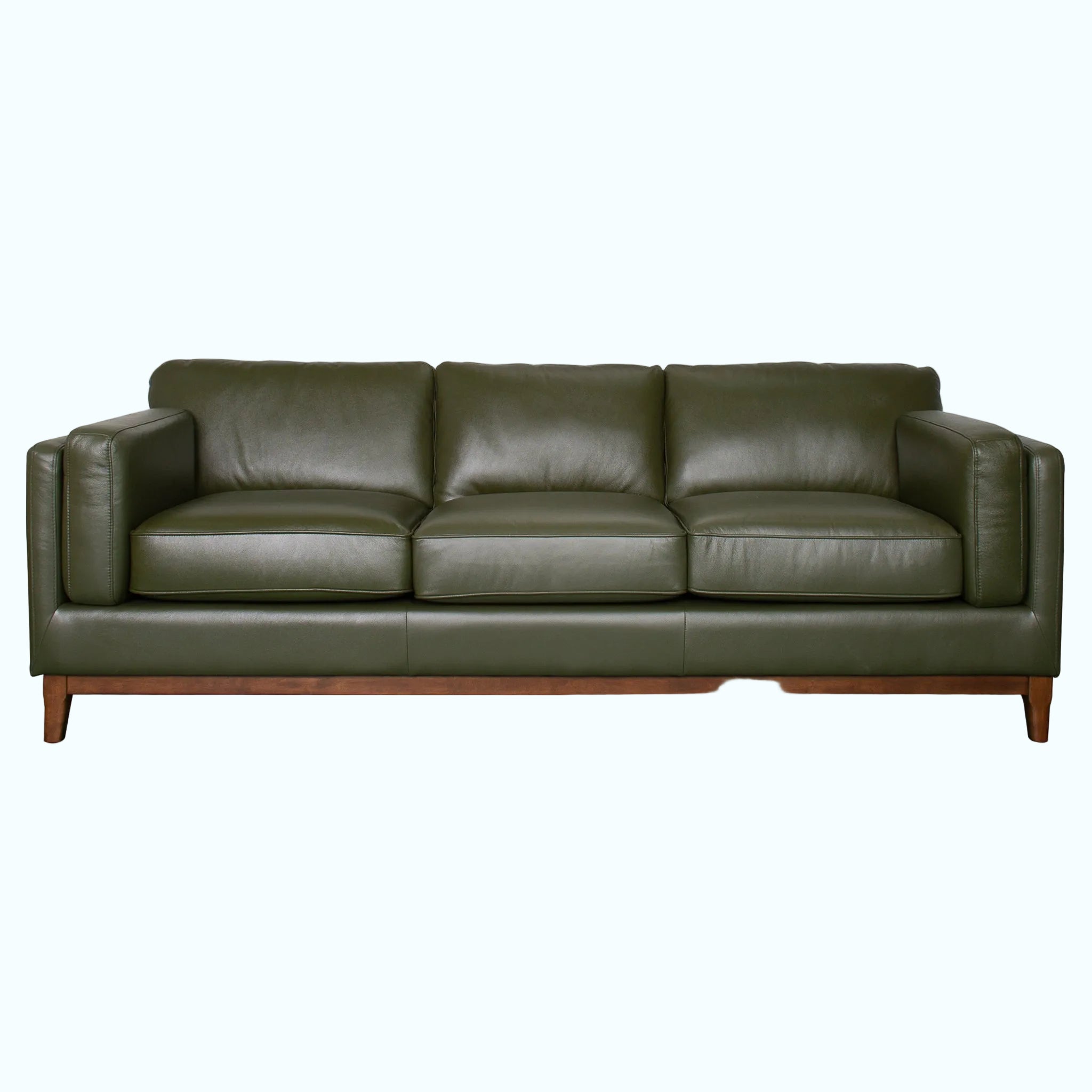 Green leather sofa on a white background