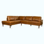 Brown leather sectional sofa on a white background